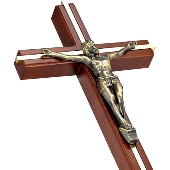 Crucifix Wall Cross, Handmade Catholic Wooden Crosses Wall Decor, 10 Inch - Picture 1 of 6
